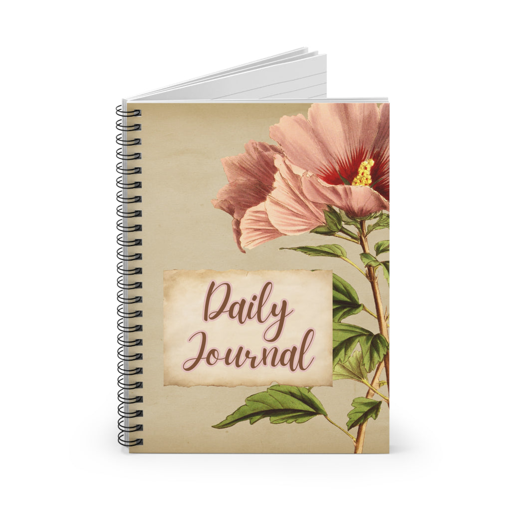 Pink Flower Daily Journal Spiral Notebook - Ruled Line Paper products Krazy Heart Designs Boutique One Size  