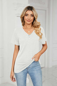 Decorative Button V-Neck T-Shirt (7 Colors)  Krazy Heart Designs Boutique White S 