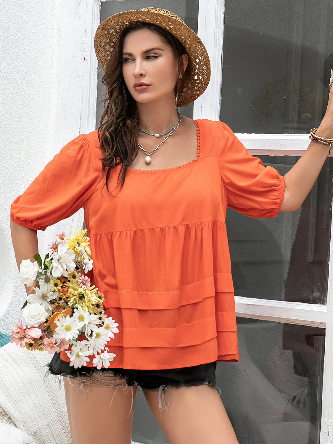 Plus Size Square Neck Half Sleeve Blouse (2 Colors) Shirts & Tops Krazy Heart Designs Boutique   