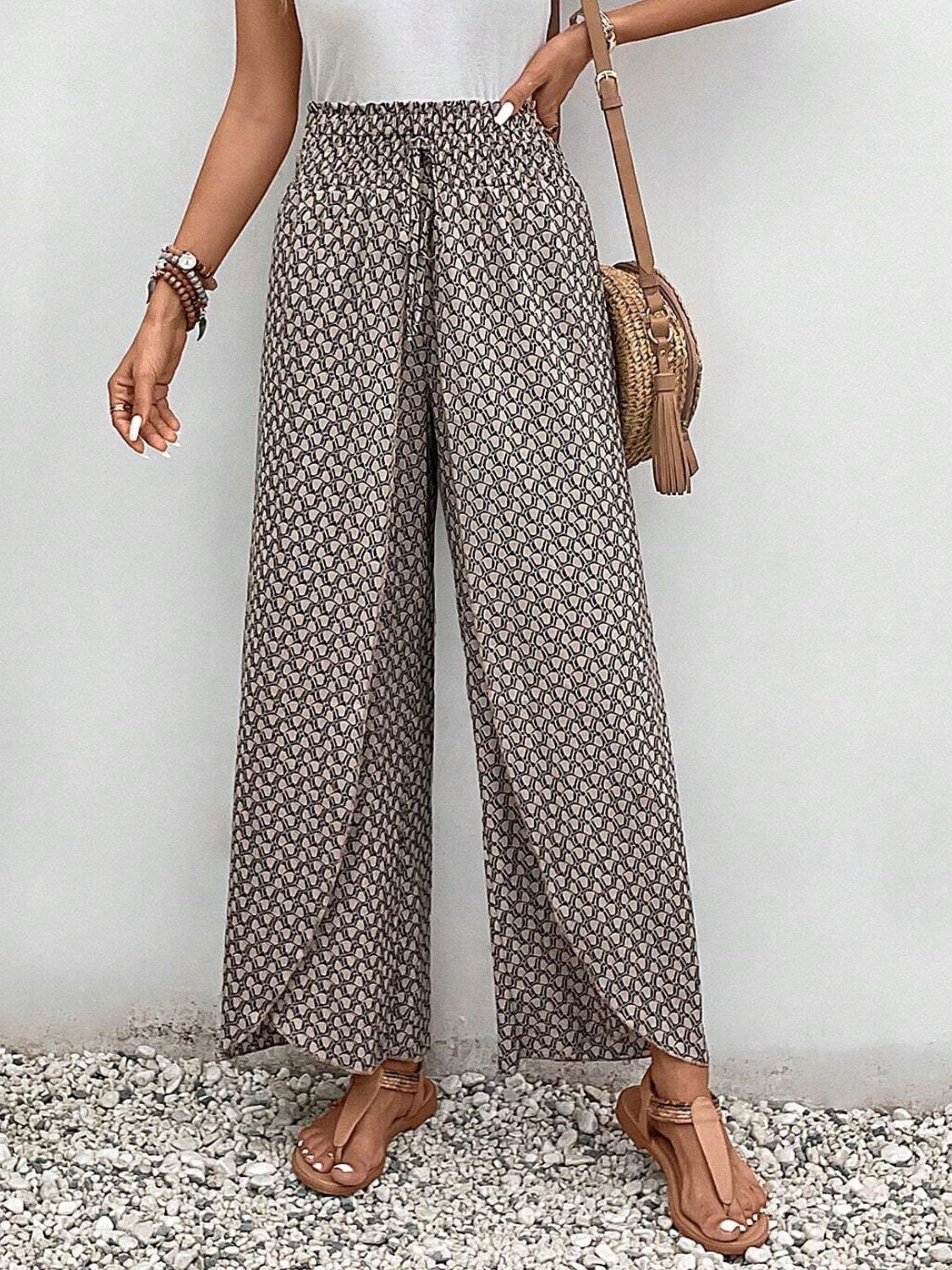 Tied Printed Wide Leg Pants (5 Colors) pants Krazy Heart Designs Boutique