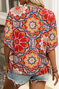 Floral Printed V-Neck Half Sleeve Blouse Shirts & Tops Krazy Heart Designs Boutique   