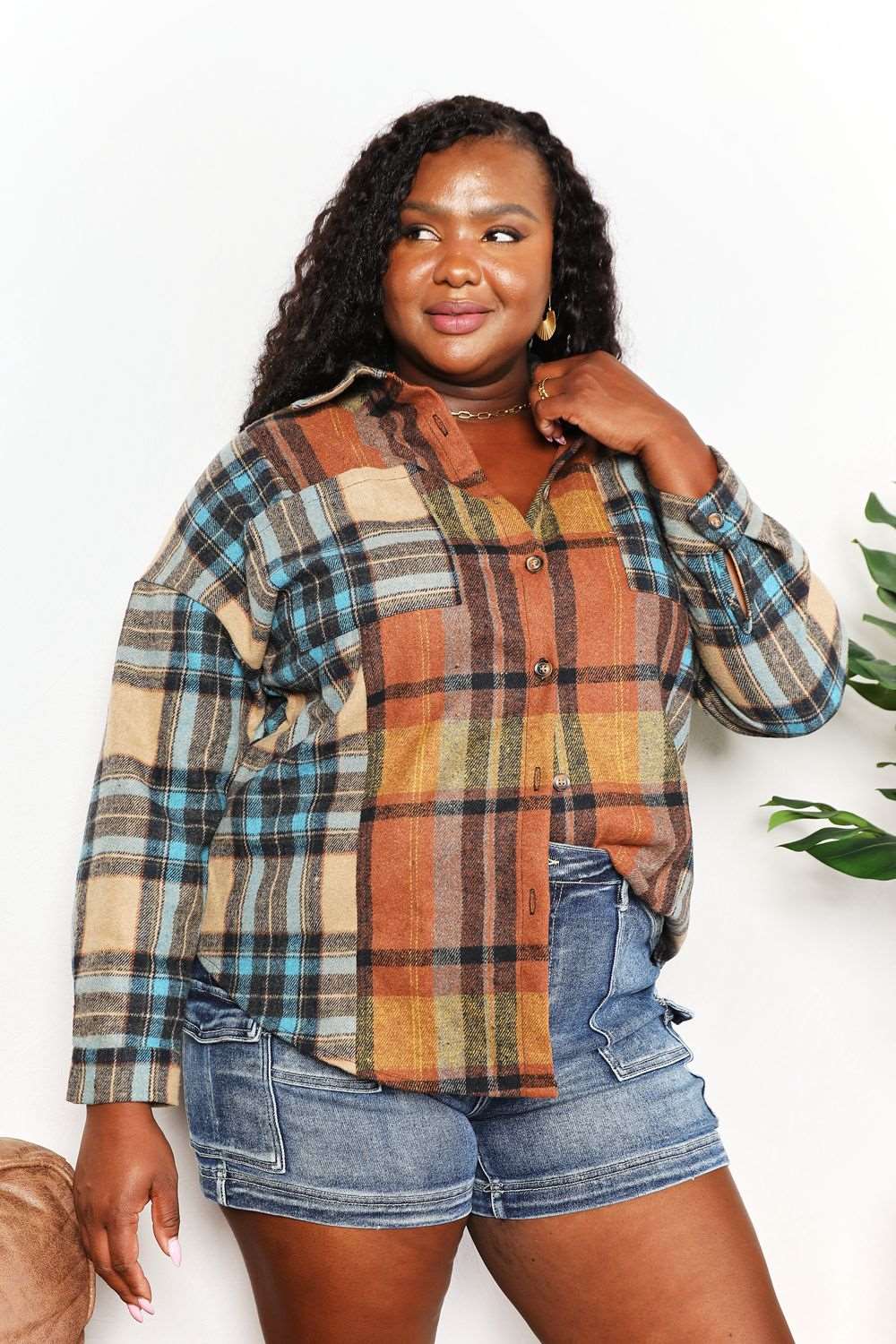 Double Take Plaid Curved Hem Shirt Jacket with Breast Pockets  Krazy Heart Designs Boutique   