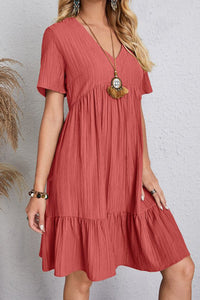 Full Size Ruched V-Neck Short Sleeve Dress (7 Colors) Dress Krazy Heart Designs Boutique   