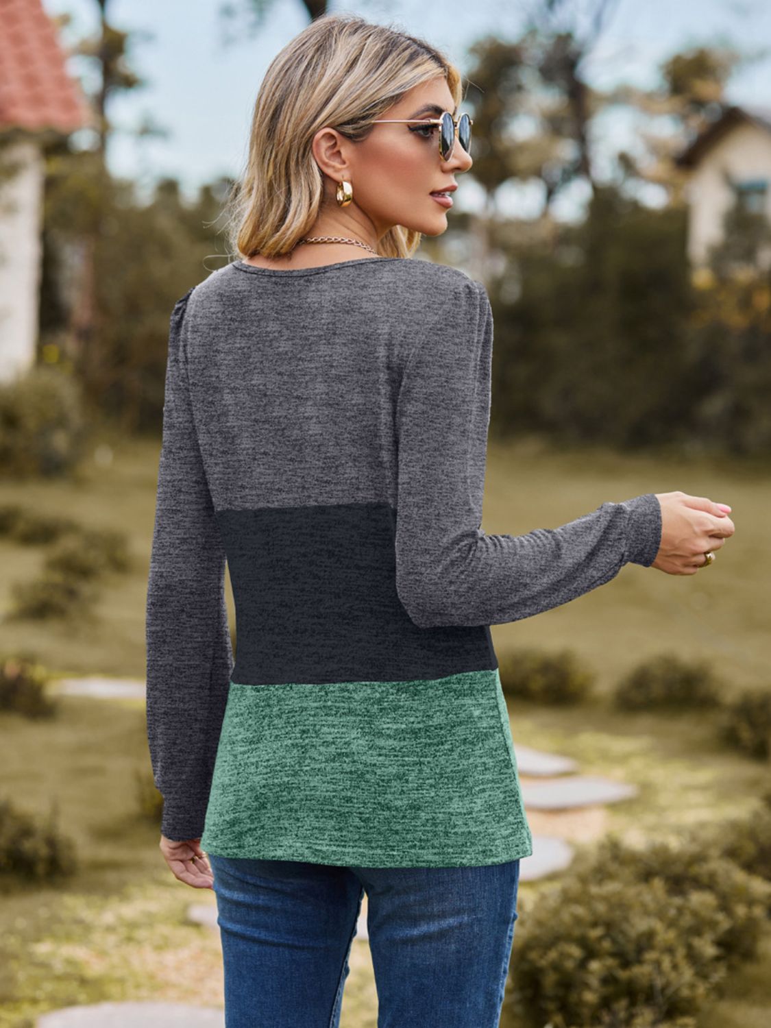 Color Block Square Neck Long Sleeve Top (3 Colors) Shirts & Tops Krazy Heart Designs Boutique   