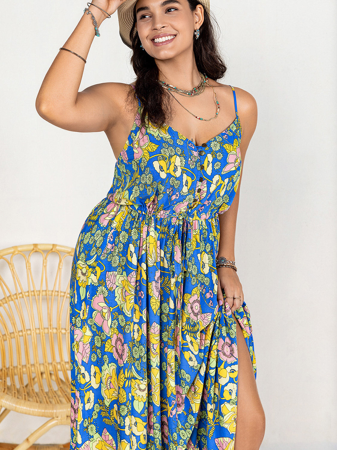 Boho Style Drawstring Ruffle Hem Maxi Dress (2 Color Styles) Dress Krazy Heart Designs Boutique