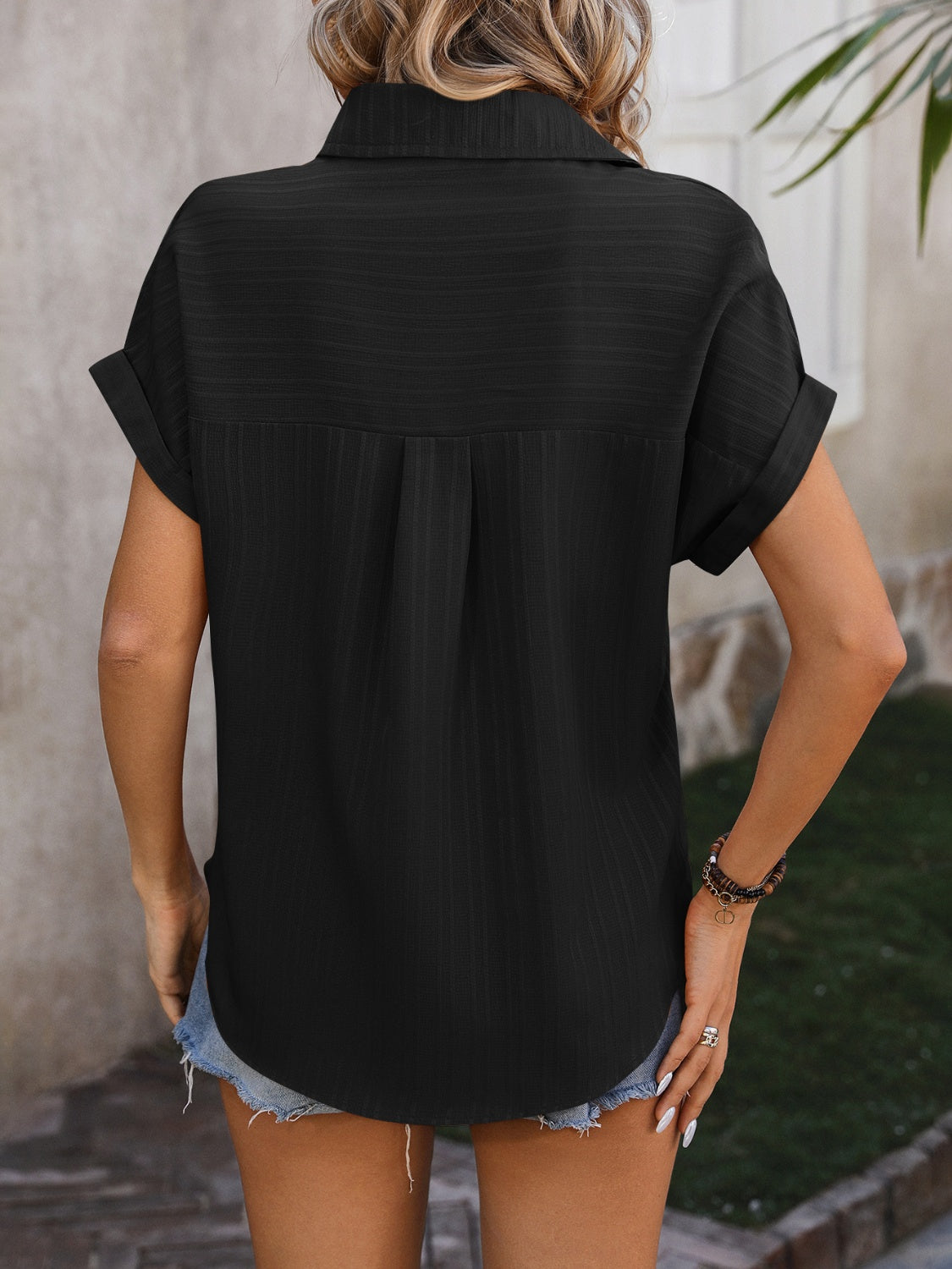 Textured Button Up Cap Sleeve Shirt (6 Colors) Shirts & Tops Krazy Heart Designs Boutique   