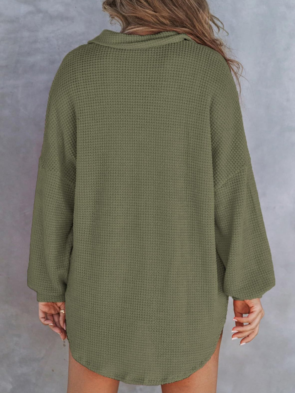 Waffle-Knit Dropped Shoulder Long Sleeve Sweatshirt (5 Colors) Shirts & Tops Krazy Heart Designs Boutique   