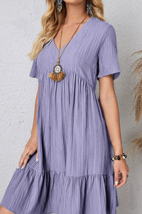 Full Size Ruched V-Neck Short Sleeve Dress (7 Colors) Dress Krazy Heart Designs Boutique Periwinkle S 