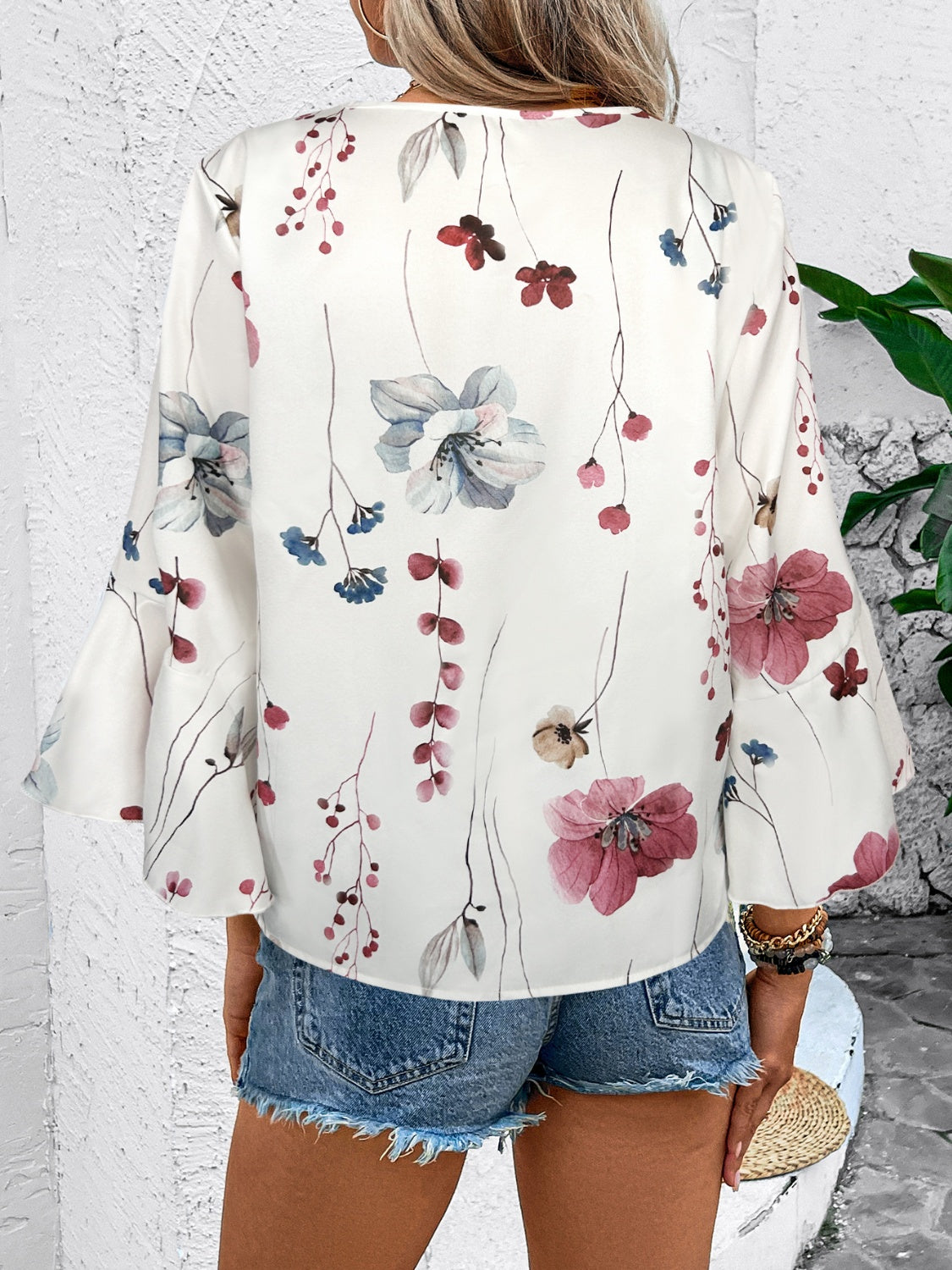 Honey Ruffled Printed V-Neck Half Sleeve Blouse (4 Print Colors) Shirts & Tops Krazy Heart Designs Boutique   