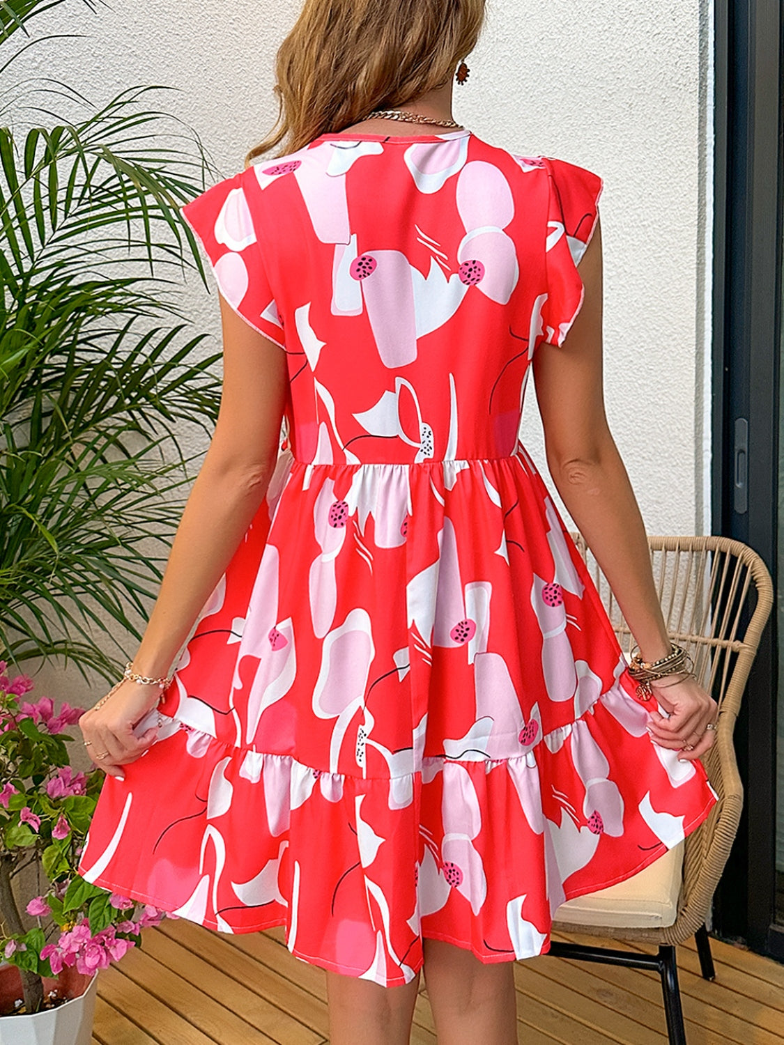 Printed Notched Cap Sleeve Dress Dress Krazy Heart Designs Boutique   