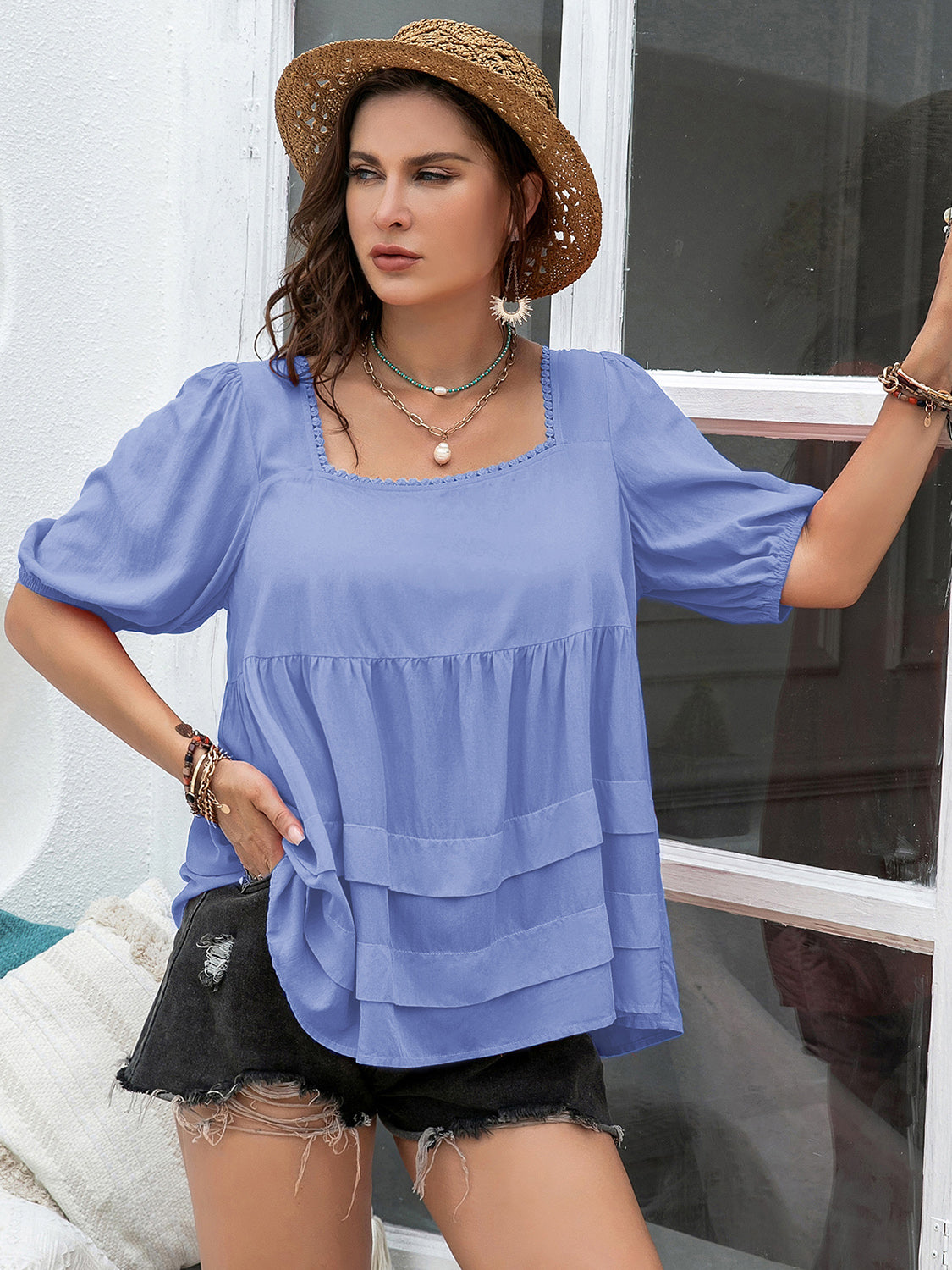 Plus Size Square Neck Half Sleeve Blouse (2 Colors) Shirts & Tops Krazy Heart Designs Boutique   