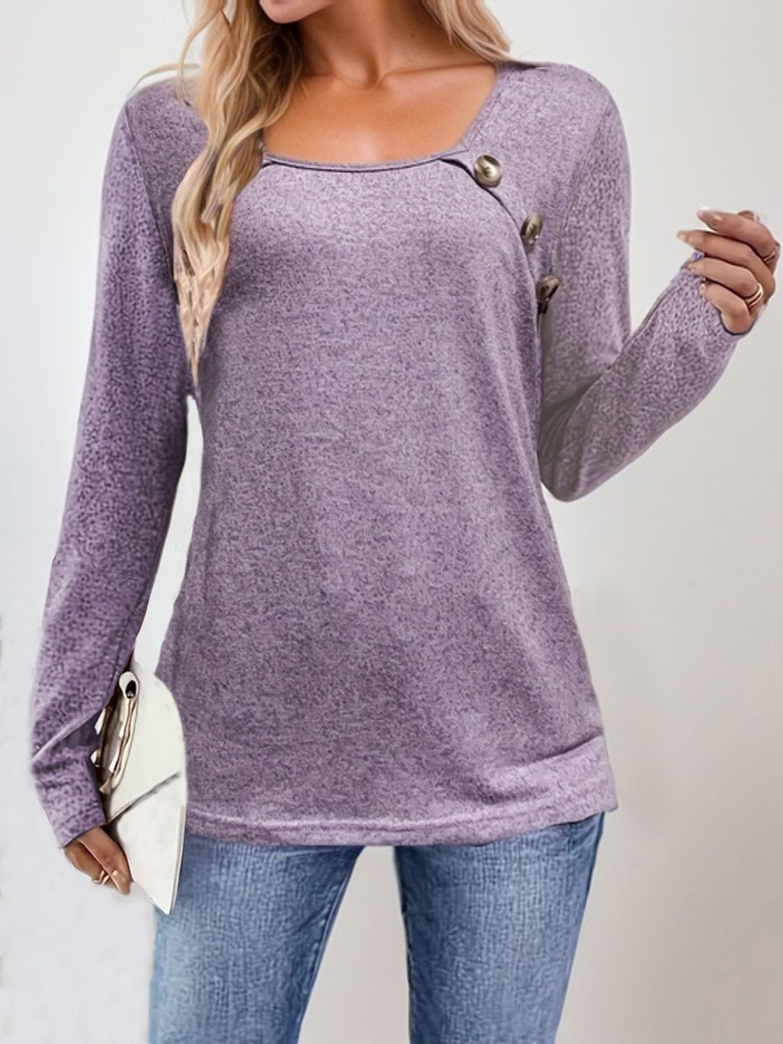 Square Neck Long Sleeve Top Shirts & Tops Krazy Heart Designs Boutique Lavender S 