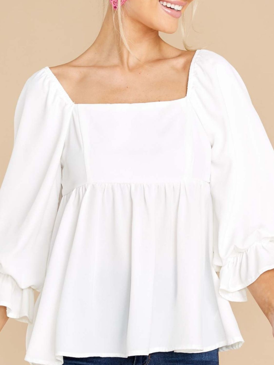 Smocked Square Neck Flounce Sleeve Blouse (2 Colors) Shirts & Tops Krazy Heart Designs Boutique   