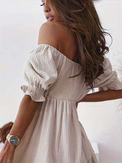 Adorable Ruffled Off-Shoulder Short Sleeve Dress (7 Colors) Dress Krazy Heart Designs Boutique