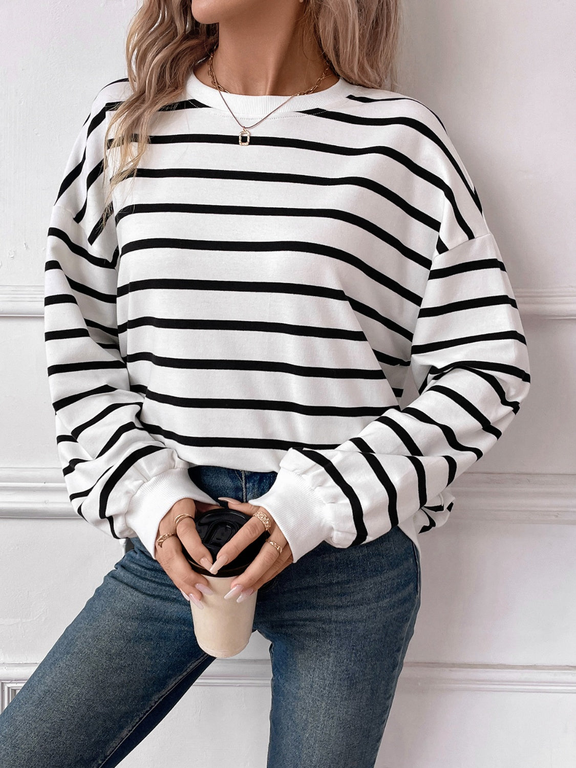 Lovelet Striped Round Neck Long Sleeve Sweatshirt (4 Colors) Shirts & Tops Krazy Heart Designs Boutique   