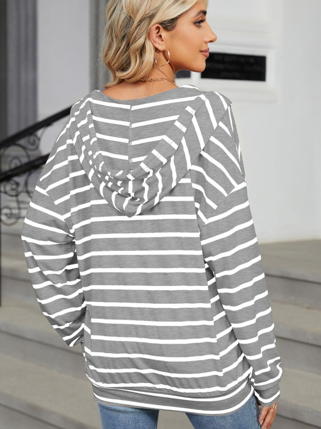 Drawstring Striped Long Sleeve Hoodie (5 Colors) Shirts & Tops Krazy Heart Designs Boutique   