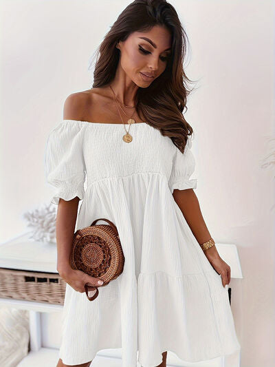 Adorable Ruffled Off-Shoulder Short Sleeve Dress (7 Colors) Dress Krazy Heart Designs Boutique