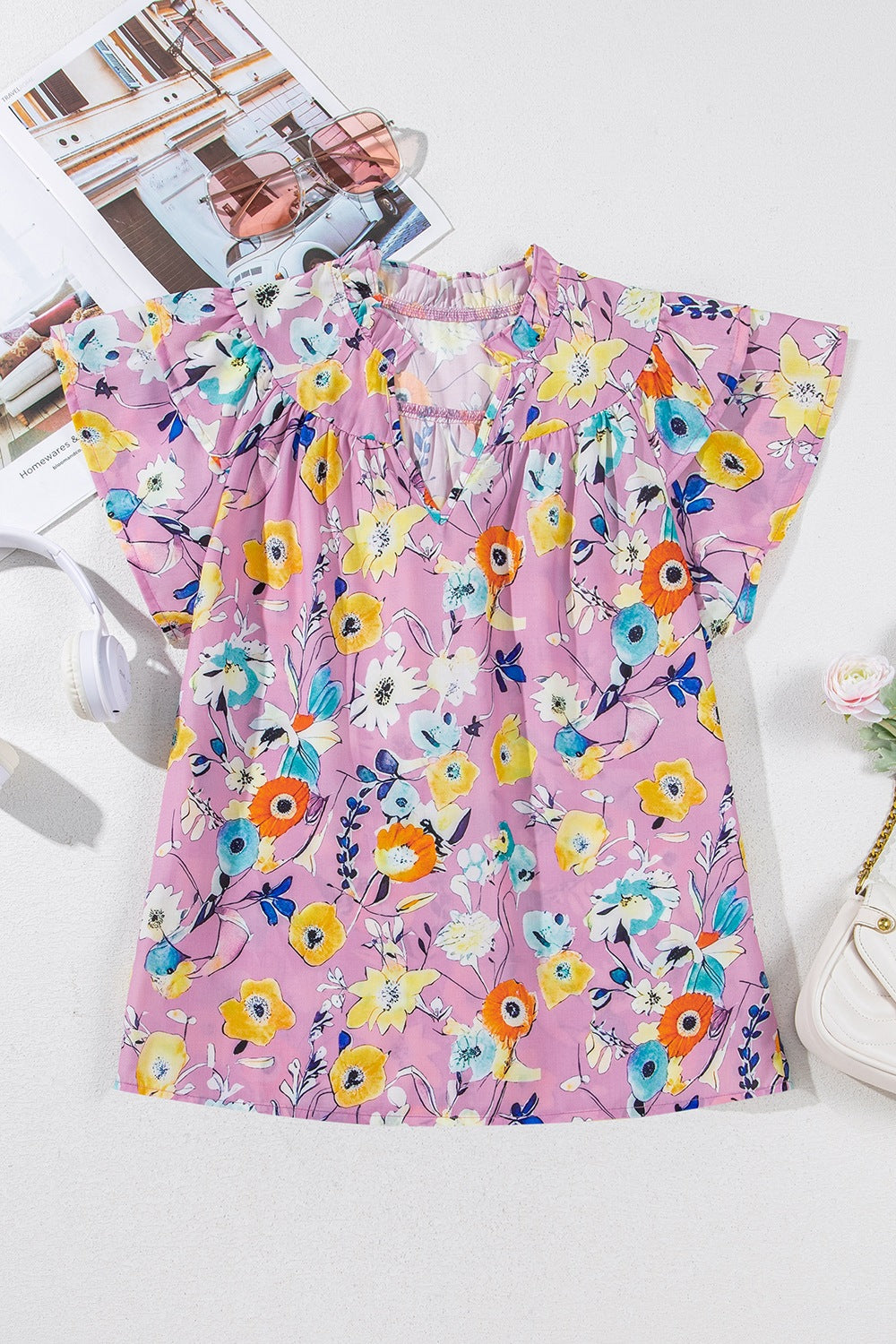 Fun Floral Print Layered Ruffle Sleeve Blouse Shirts & Tops Krazy Heart Designs Boutique