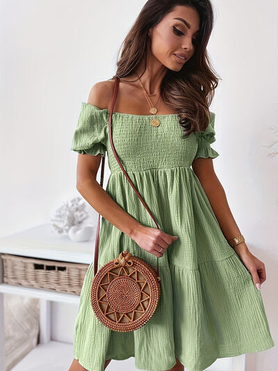 Adorable Ruffled Off-Shoulder Short Sleeve Dress (7 Colors) Dress Krazy Heart Designs Boutique