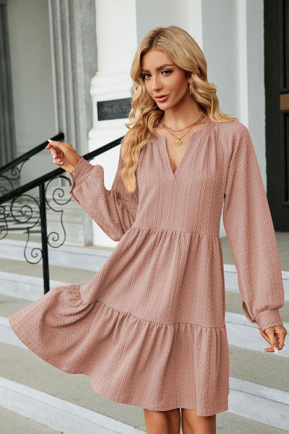 Notched Neck Long Sleeve Mini Dress (6 Colors) Dress Krazy Heart Designs Boutique   