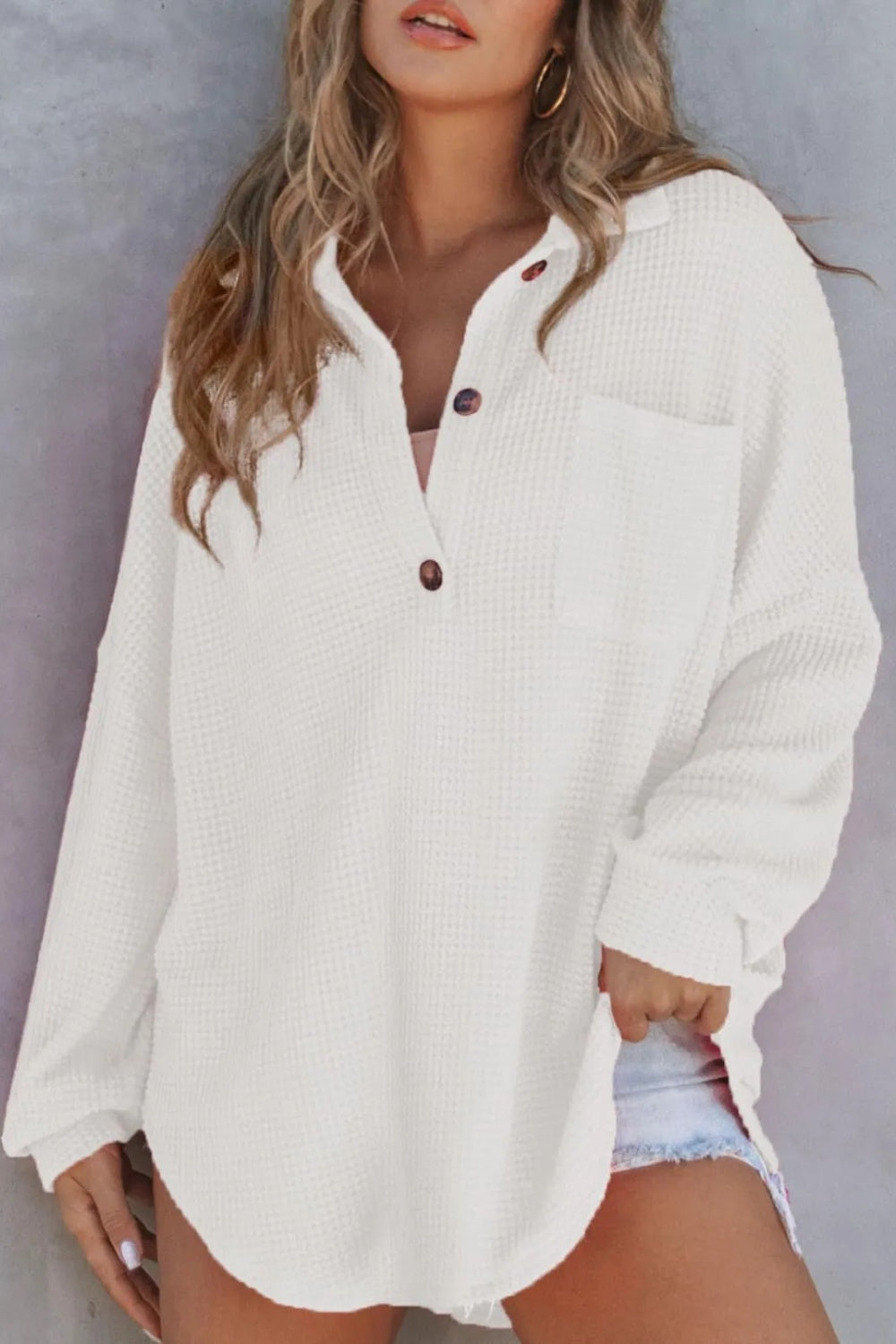 Half Button Long Sleeve Sweatshirt (6 Colors) Shirts & Tops Krazy Heart Designs Boutique White S 