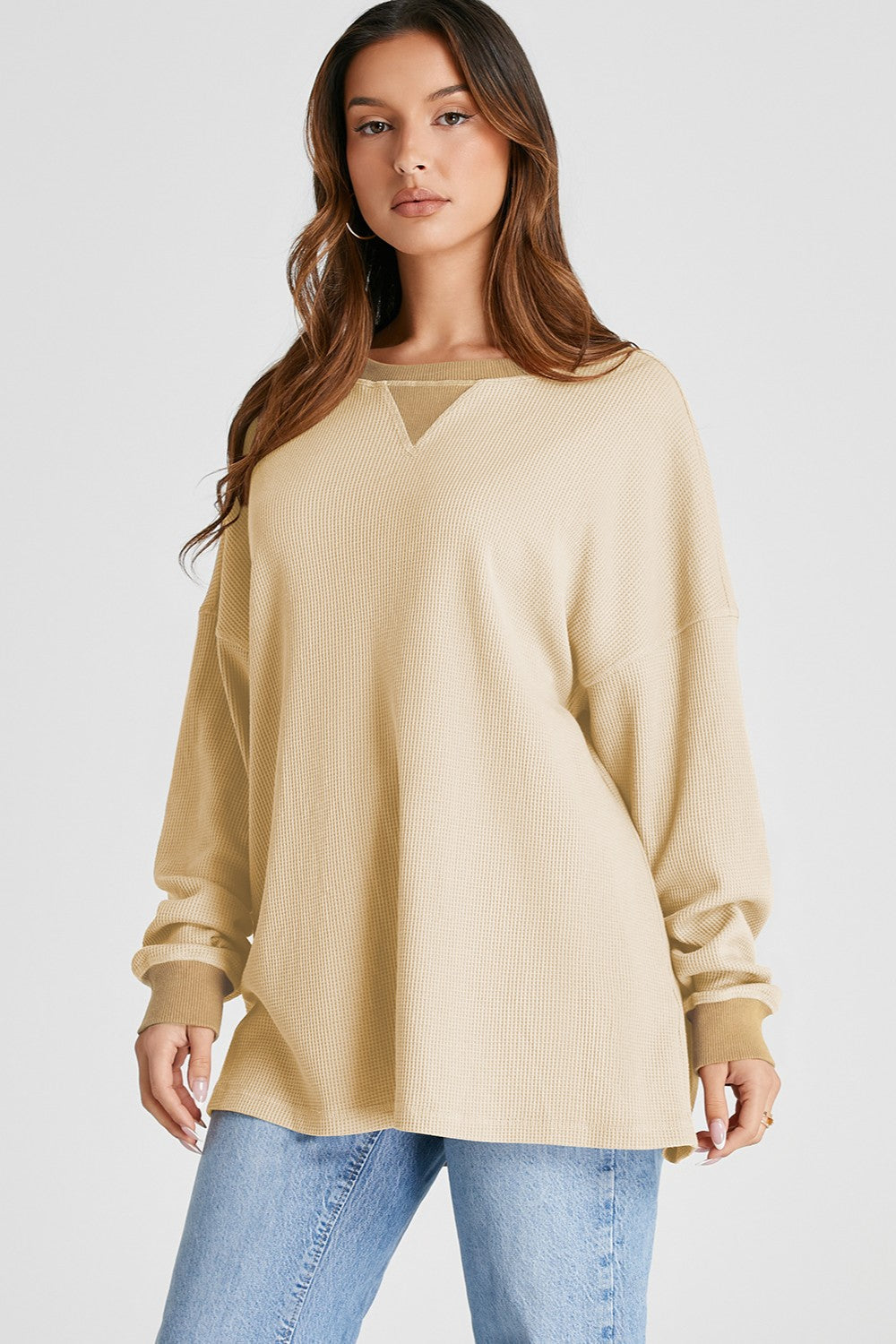 Waffle-Knit Long Sleeve Sweatshirt (6 Colors) Shirts & Tops Krazy Heart Designs Boutique Dust Storm S 