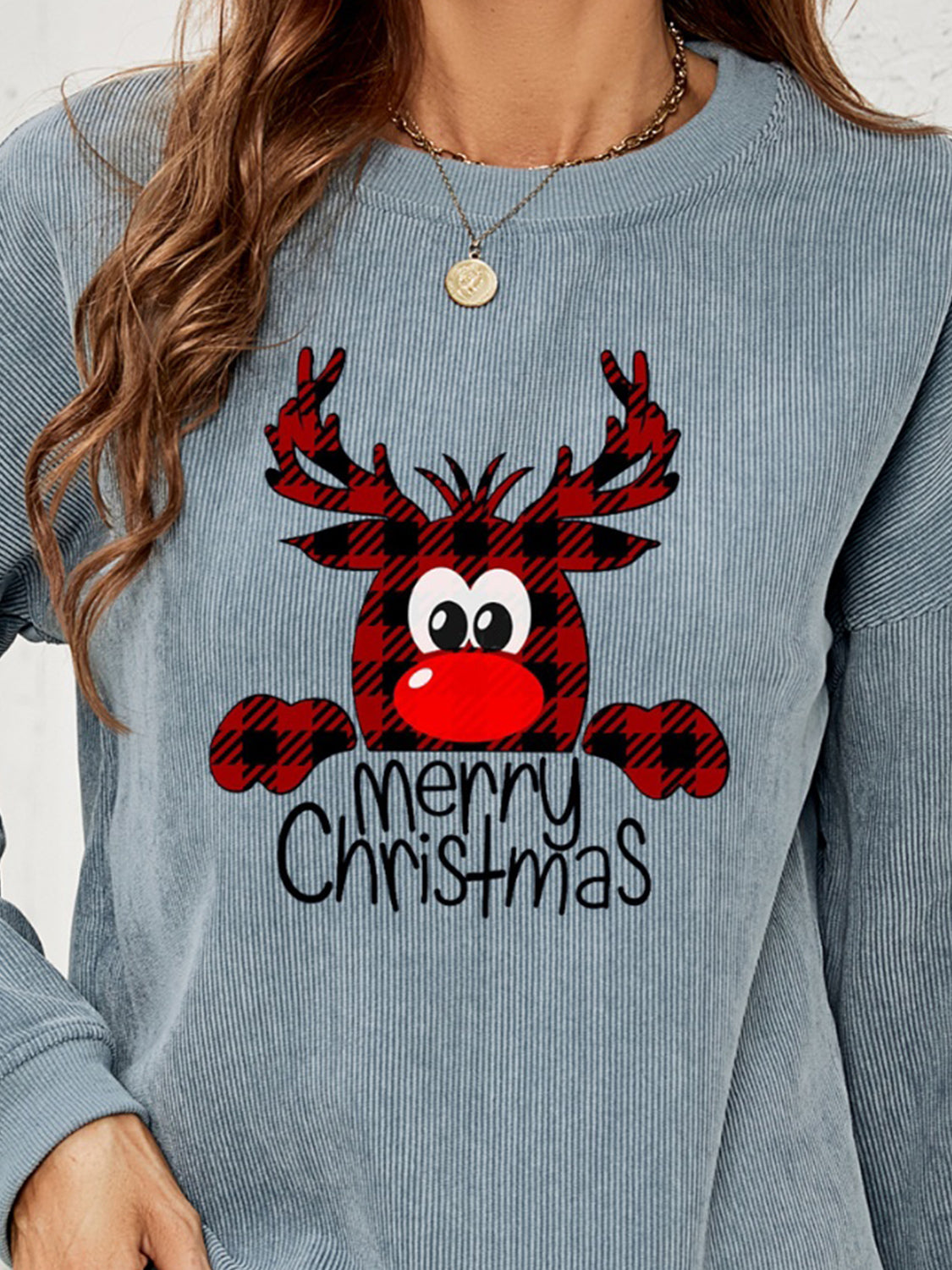 MERRY CHRISTMAS Reindeer Ribbed Sweatshirt Shirts & Tops Krazy Heart Designs Boutique   