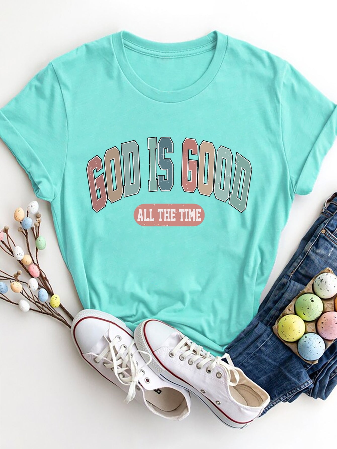 GOD IS GOOD ALL THE TIME Short Sleeve Tee (7 Colors) T-Shirt Krazy Heart Designs Boutique Aqua S 