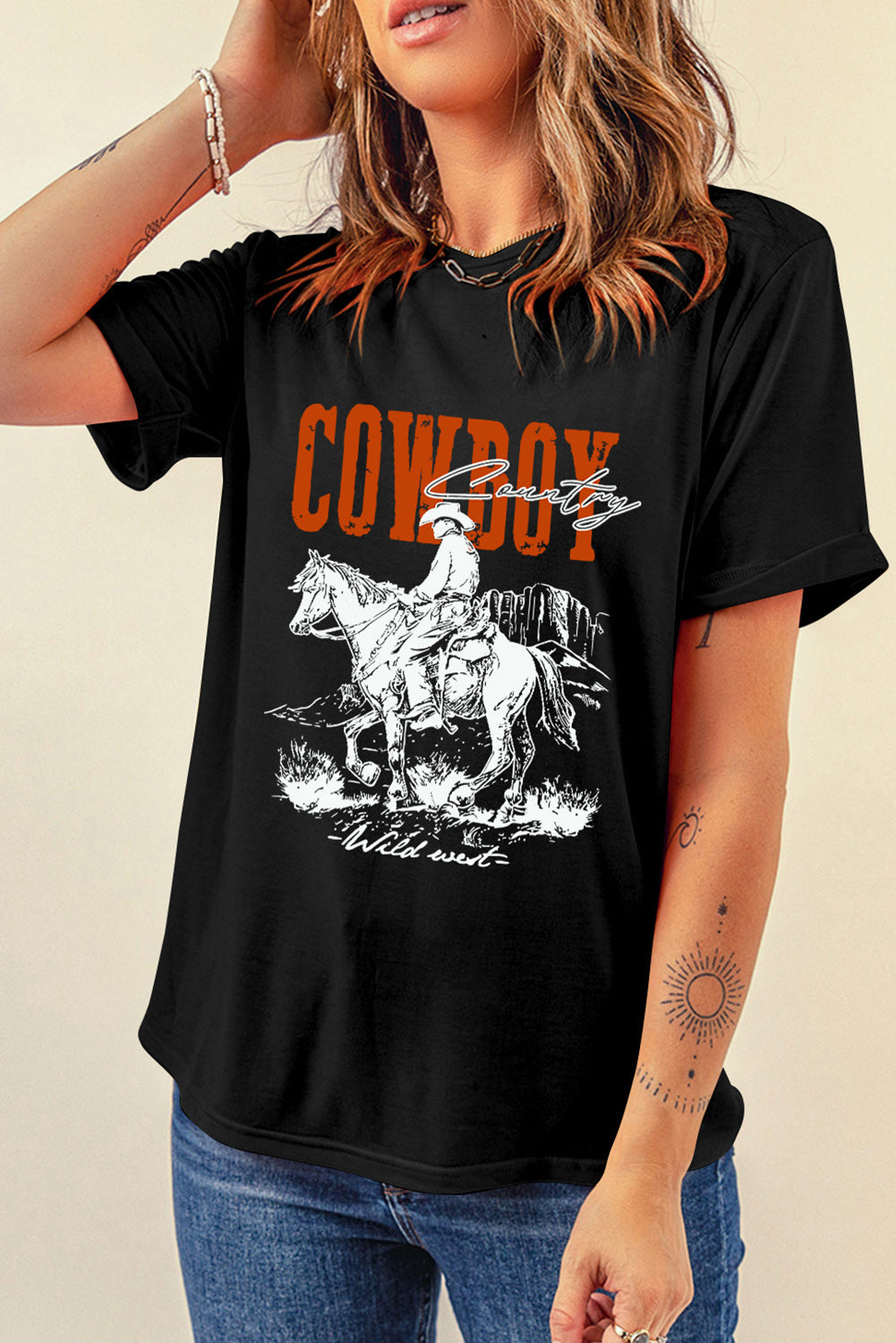 COWBOY Round Neck Short Sleeve T-Shirt Shirts & Tops Krazy Heart Designs Boutique   