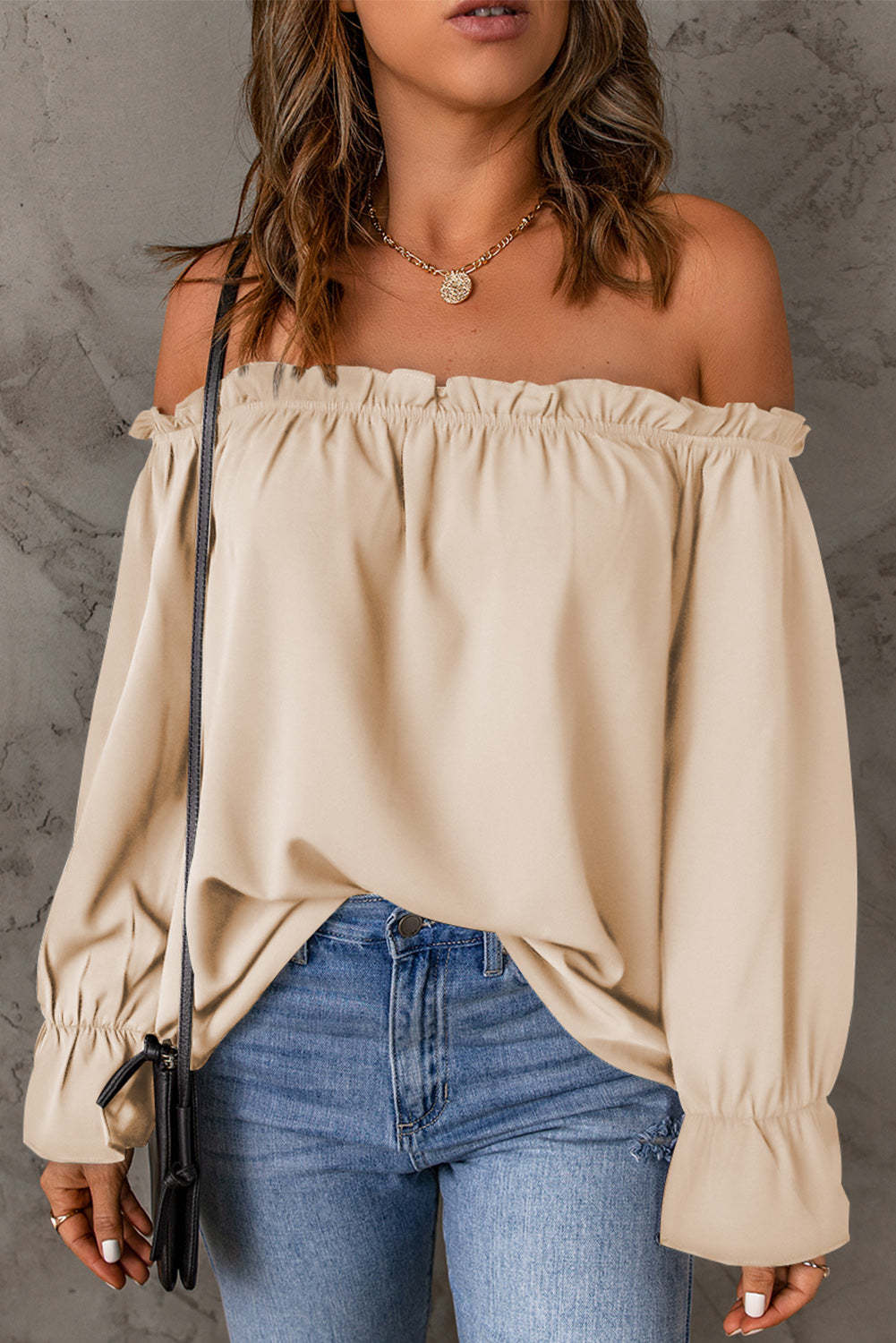 Off-Shoulder Flounce Sleeve Blouse (4 Colors) Shirts & Tops Krazy Heart Designs Boutique Cream S 