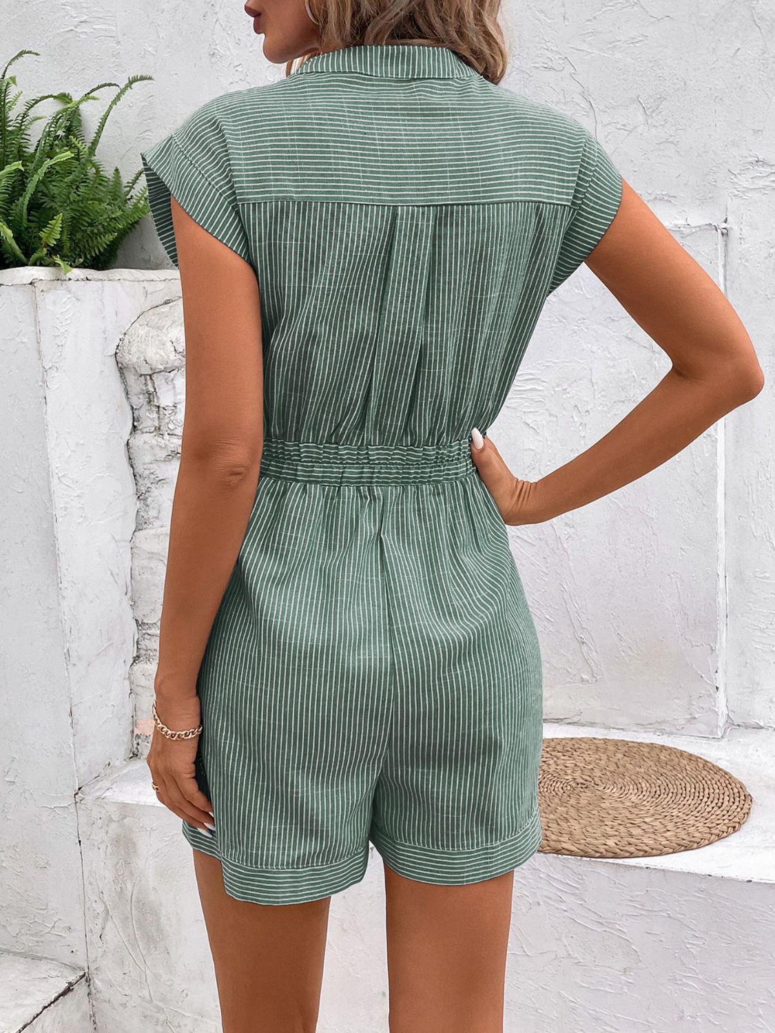 Striped Notched Tie Waist Romper (6 Colors) Outfit Sets Krazy Heart Designs Boutique   