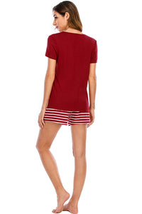 Graphic Round Neck Top and Striped Shorts Lounge Set Loungewear Krazy Heart Designs Boutique   
