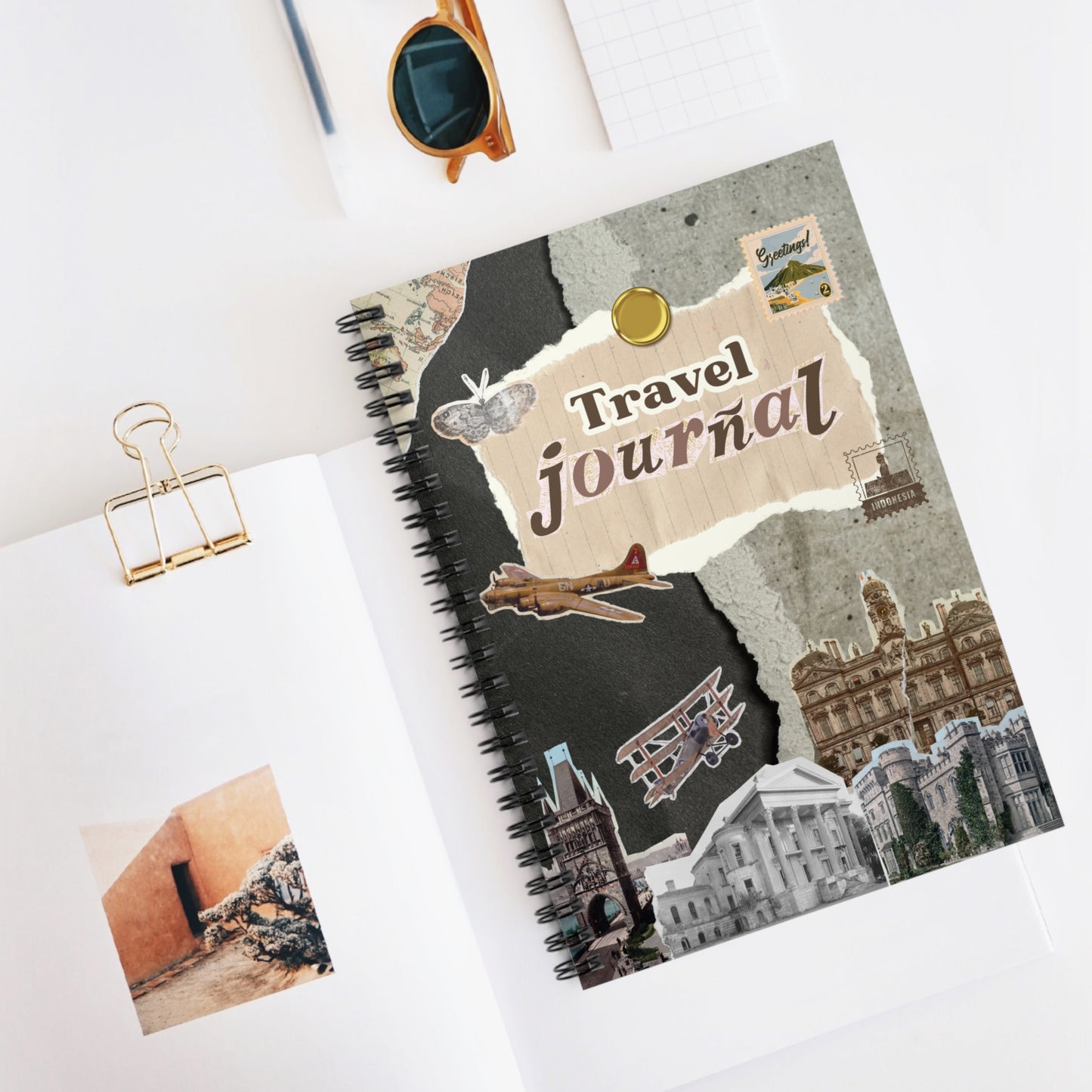 Vintage Style Travel Journal Spiral Notebook - Ruled Line Paper products Krazy Heart Designs Boutique   