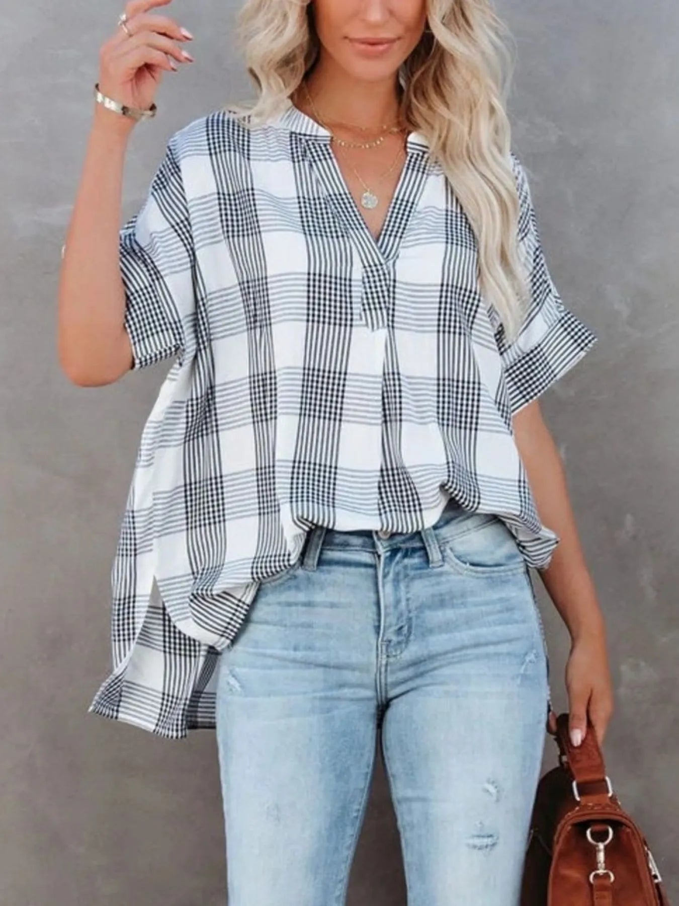 Oversized Notched Casual Shirt (8 Colors) Shirts & Tops Krazy Heart Designs Boutique Check S