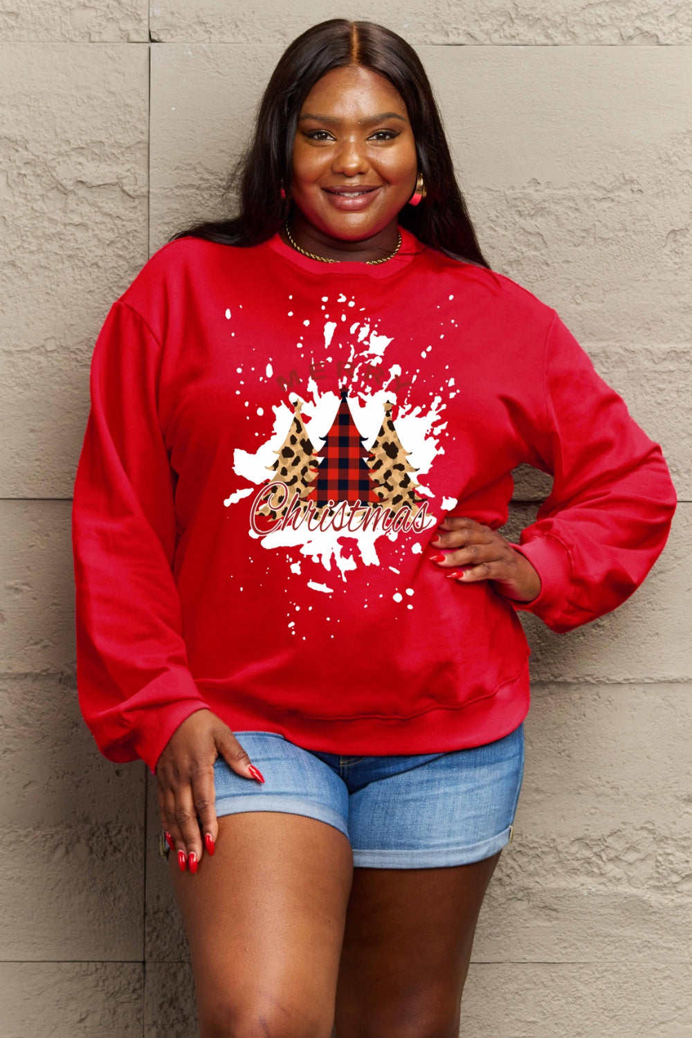 Simply Love Full Size MERRY CHRISTMAS Graphic Sweatshirt (3 Colors) Shirts & Tops Krazy Heart Designs Boutique Red S 