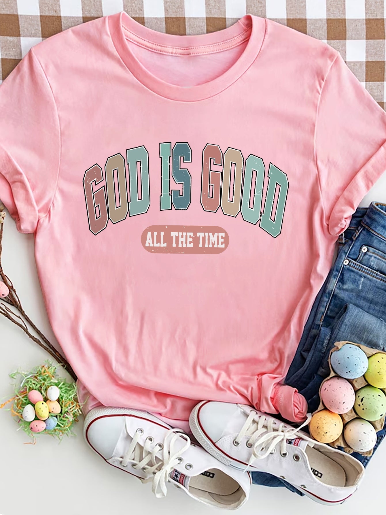 GOD IS GOOD ALL THE TIME Short Sleeve Tee (7 Colors) T-Shirt Krazy Heart Designs Boutique Blush Pink S 