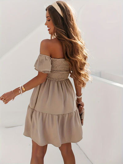 Adorable Ruffled Off-Shoulder Short Sleeve Dress (7 Colors) Dress Krazy Heart Designs Boutique