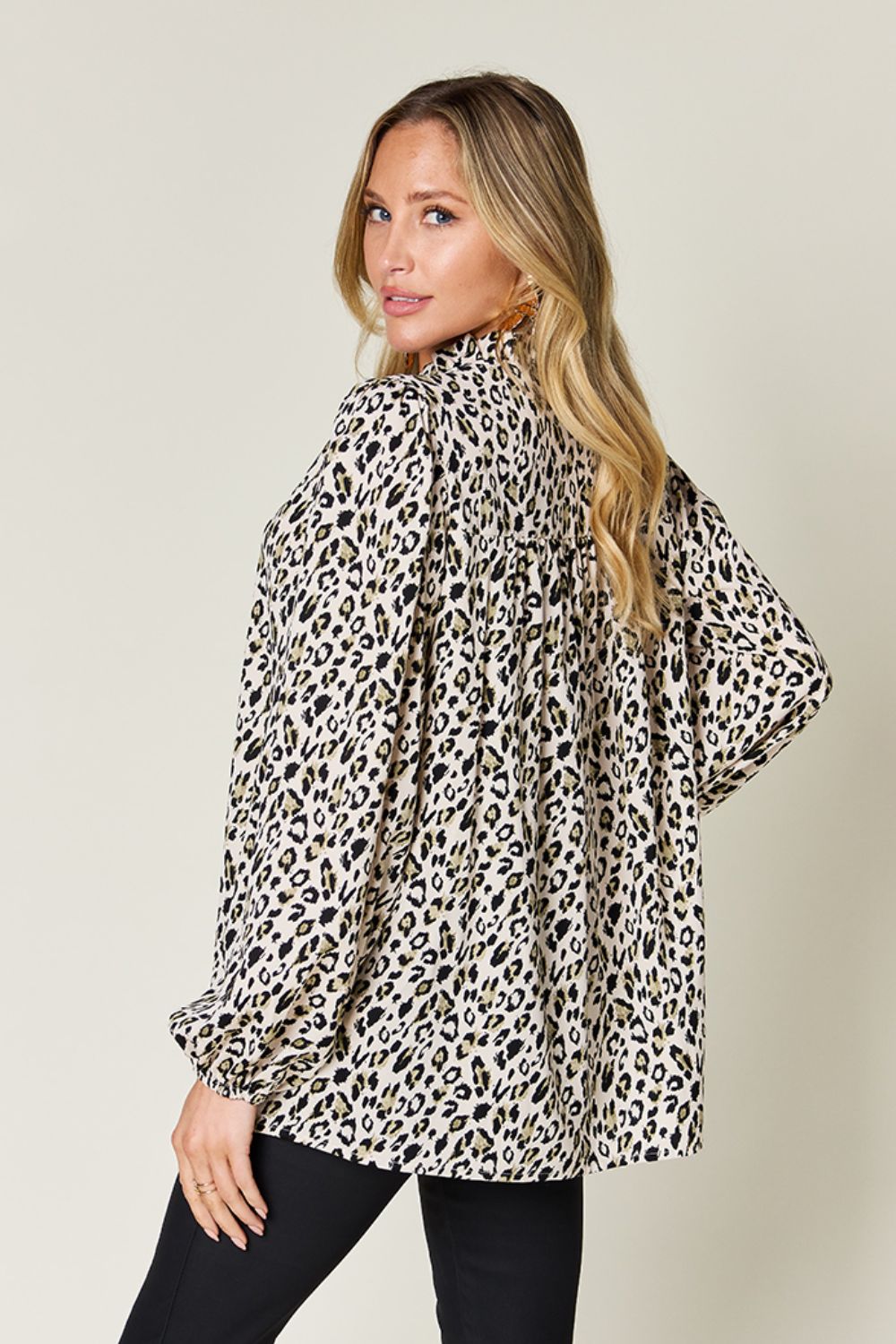 Double Take Full Size Leopard Long Sleeve Blouse (2 Colors) Shirts & Tops Krazy Heart Designs Boutique   