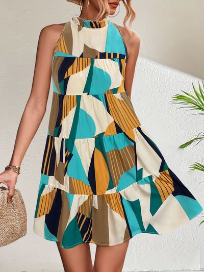 GEO Printed Mock Neck Mini Dress Dress Krazy Heart Designs Boutique Turquoise S