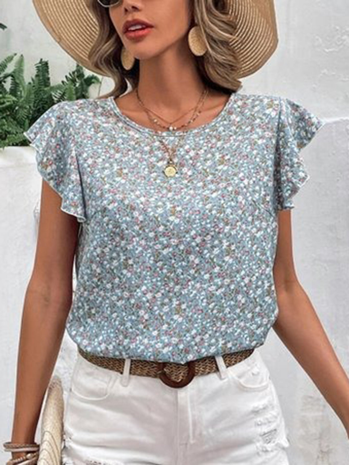 Ditsy Floral Round Neck Cap Sleeve Top (3 Colors) Shirts & Tops Krazy Heart Designs Boutique