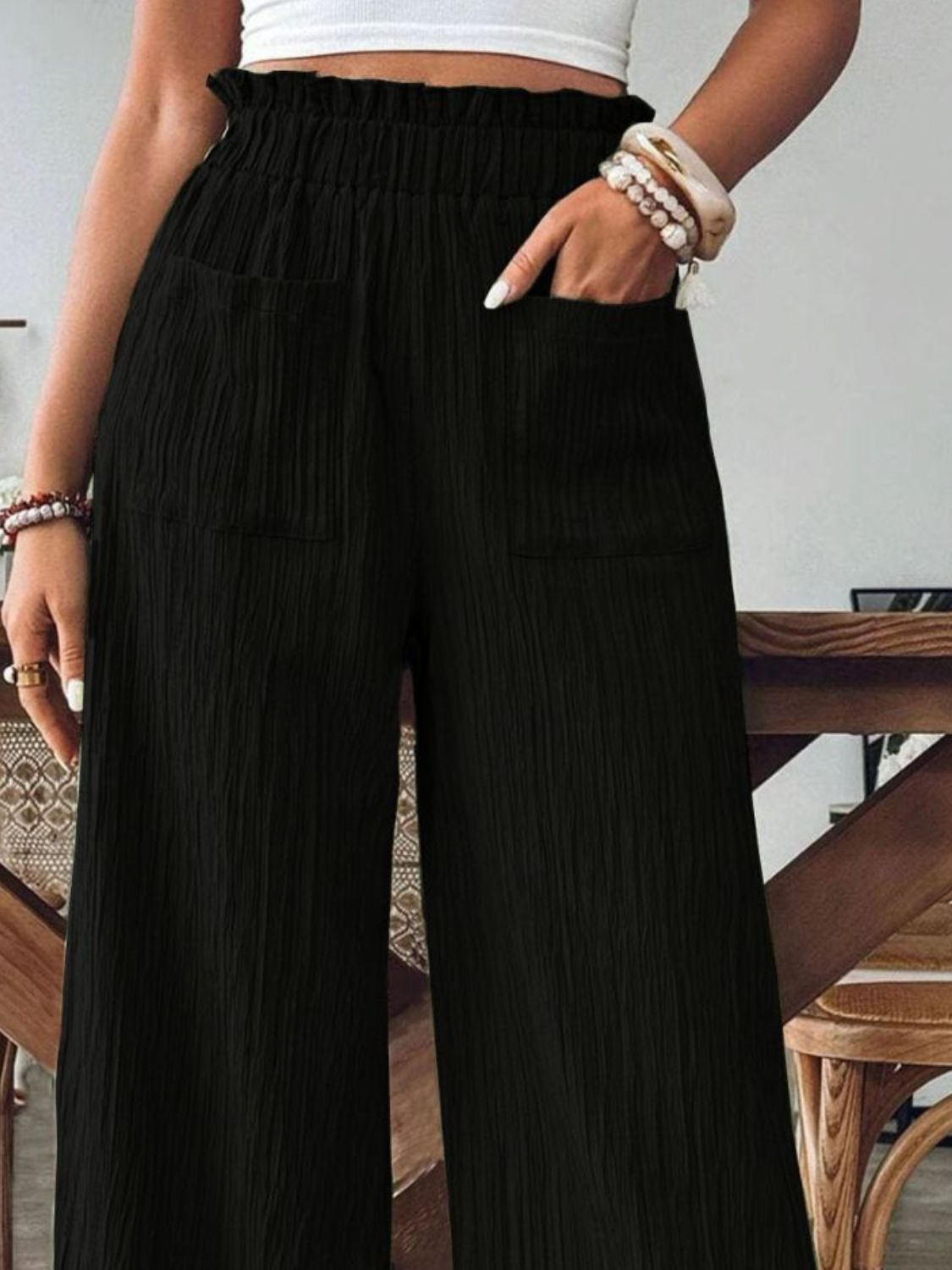 Pocketed Elastic Waist Wide Leg Pants (3 Colors) pants Krazy Heart Designs Boutique