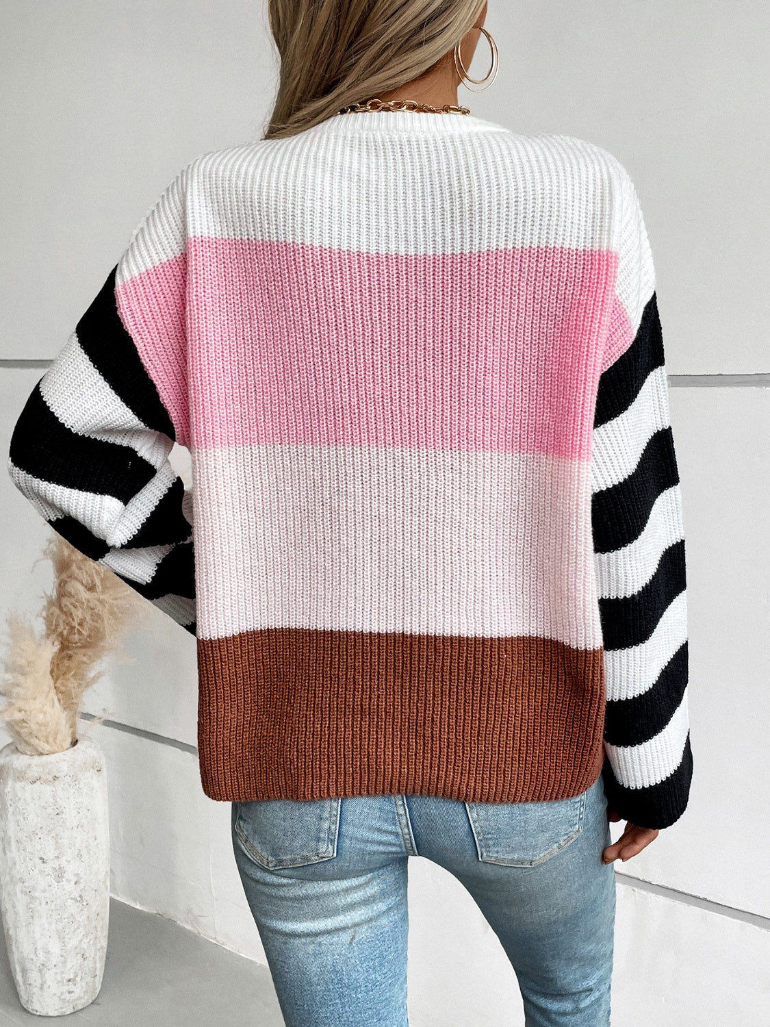 Striped Color Block Pullover Sweater (2 Colors) Shirts & Tops Krazy Heart Designs Boutique