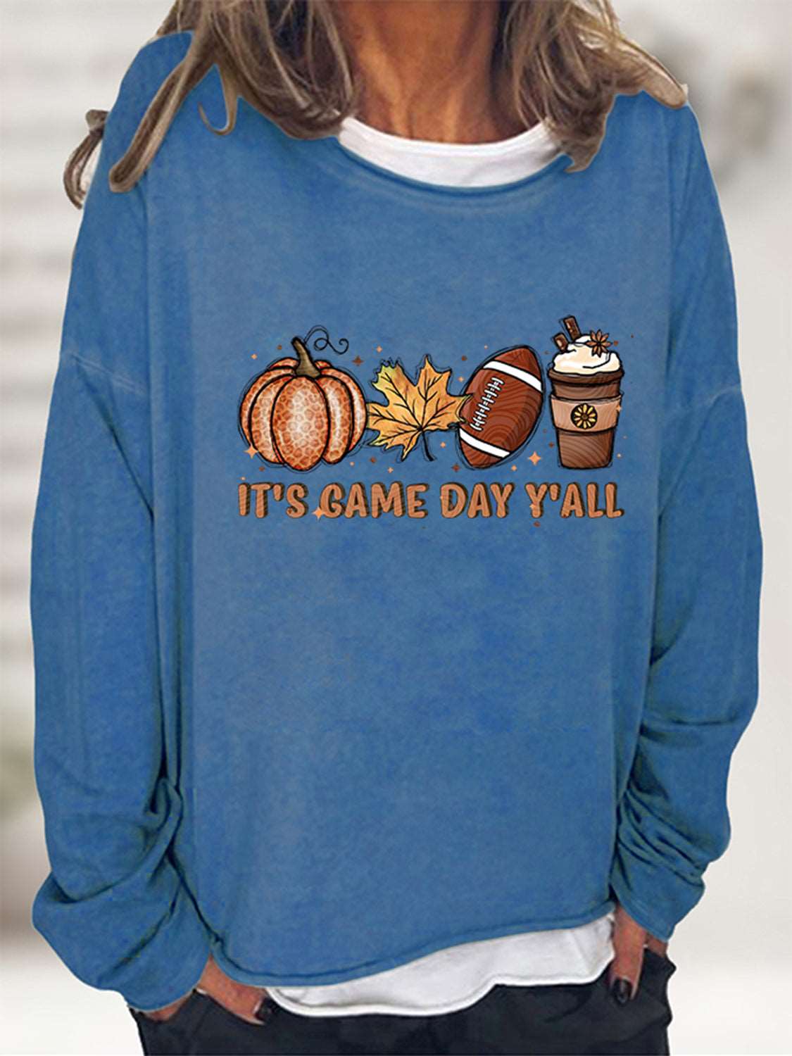 Full Size IT'S GAME DAY Y'ALL Graphic Sweatshirt (5 Colors)  Krazy Heart Designs Boutique Cobalt Blue S 
