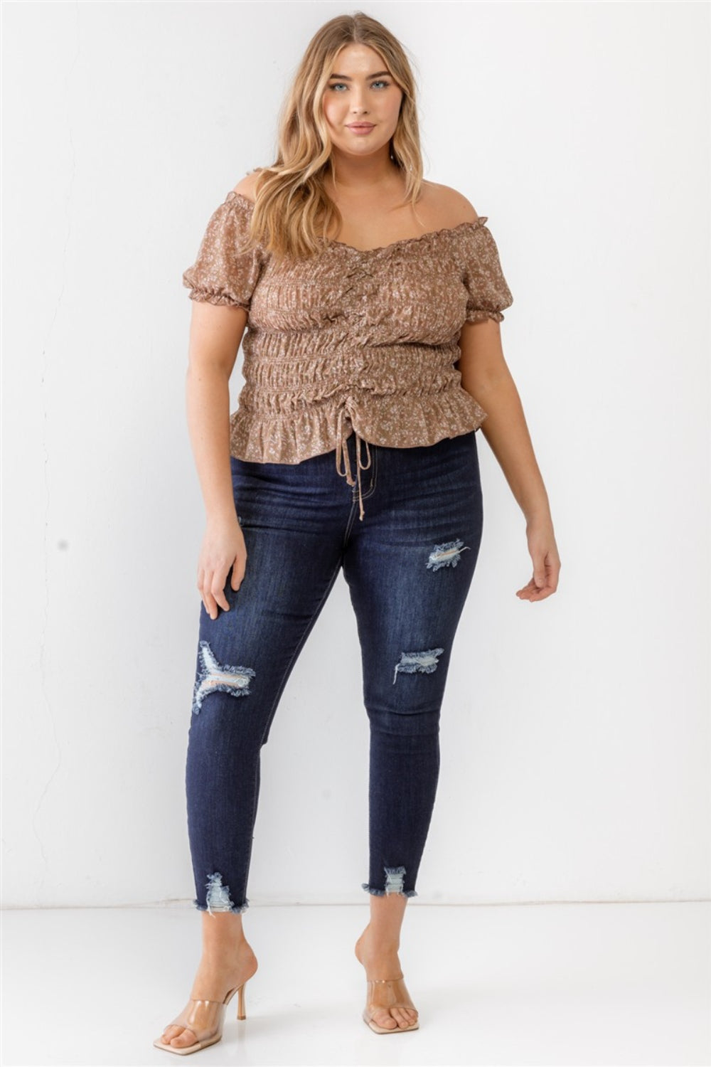 Zenobia Plus Size Frill Ruched Off-Shoulder Short Sleeve Blouse (2 Colors) Shirts & Tops Krazy Heart Designs Boutique   