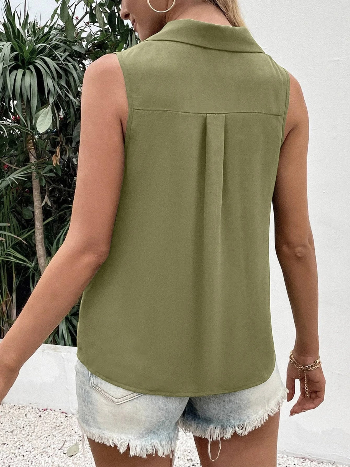 Johnny Collared Button Up Sleeveless Top Shirts & Tops Krazy Heart Designs Boutique