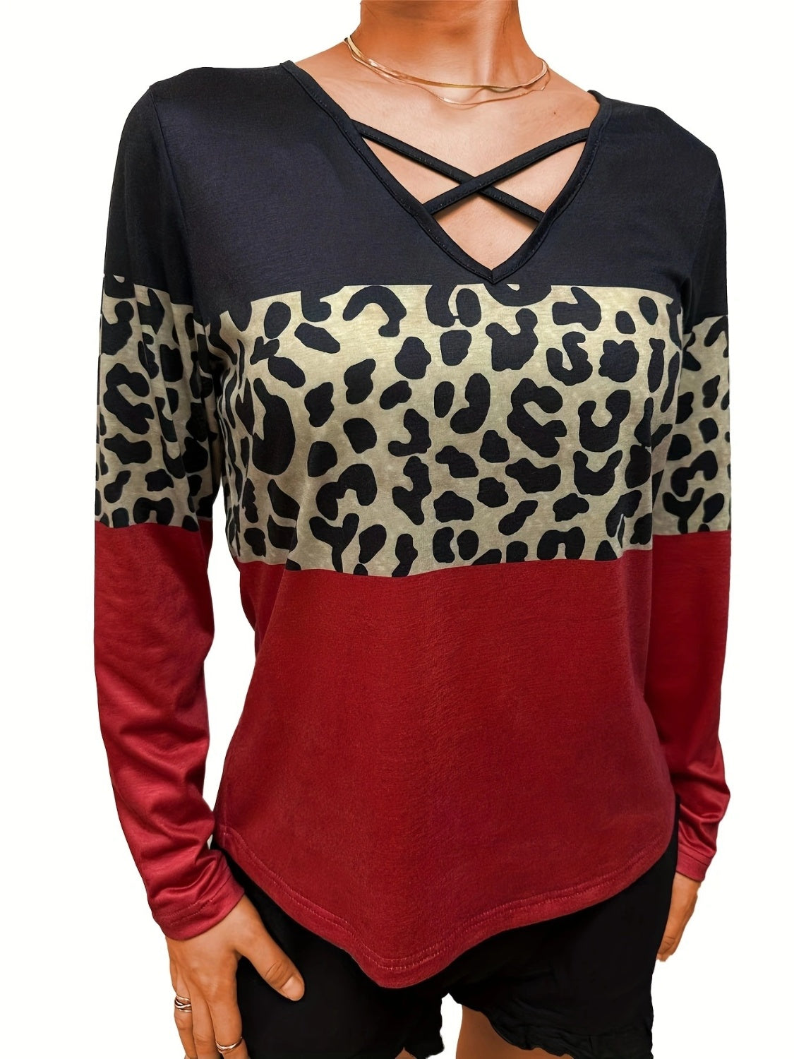 Crisscross Color Block Long Sleeve Top (3 Color Styles) Shirts & Tops Krazy Heart Designs Boutique   