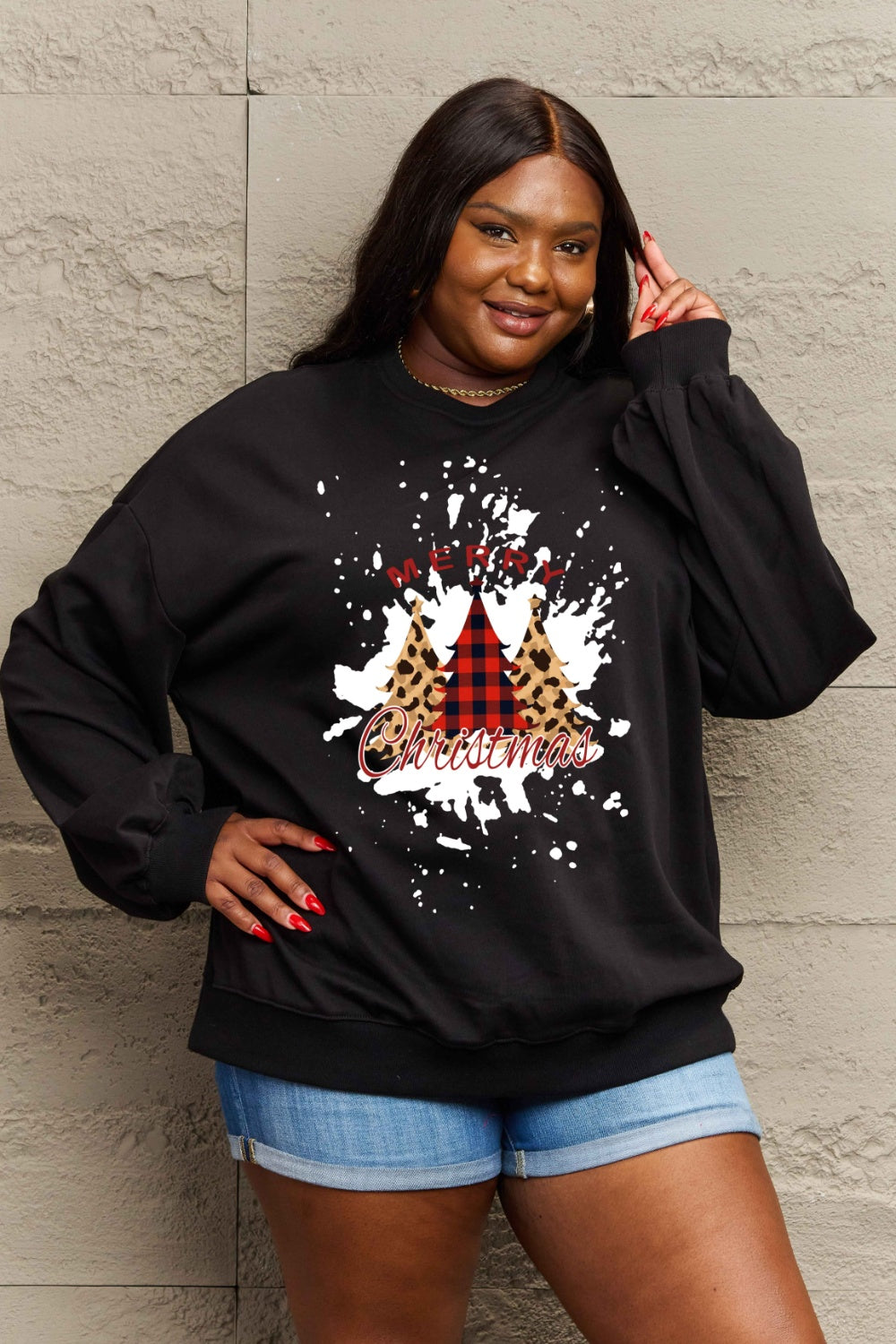 Simply Love Full Size MERRY CHRISTMAS Graphic Sweatshirt (3 Colors) Shirts & Tops Krazy Heart Designs Boutique Black S 