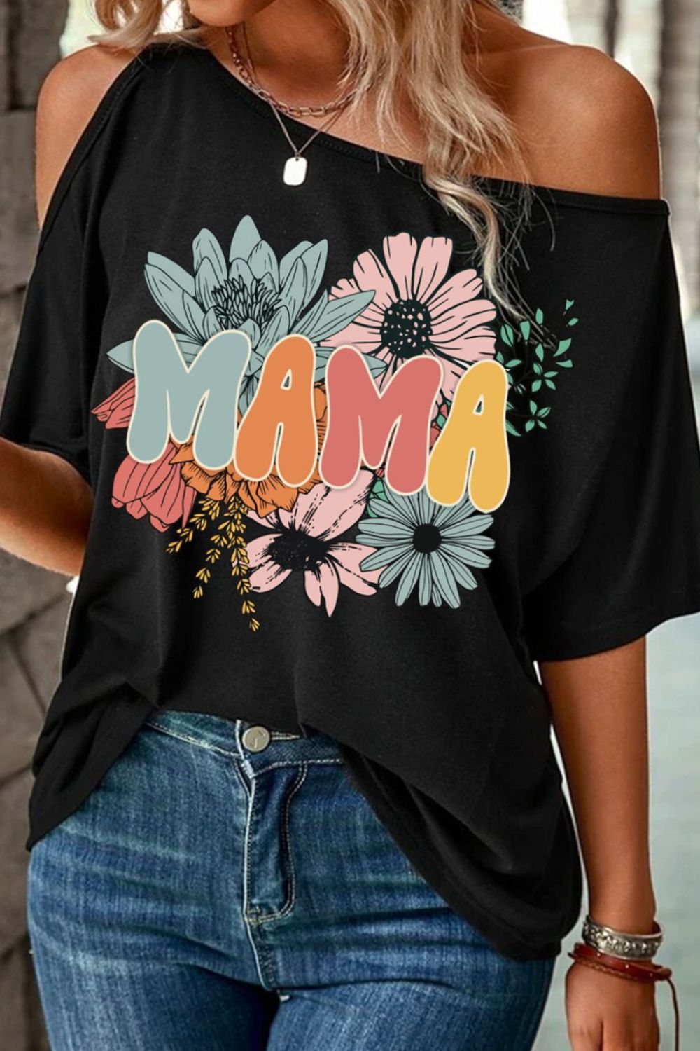 MAMA One Shoulder Half Sleeve T-Shirt Shirts & Tops Krazy Heart Designs Boutique   
