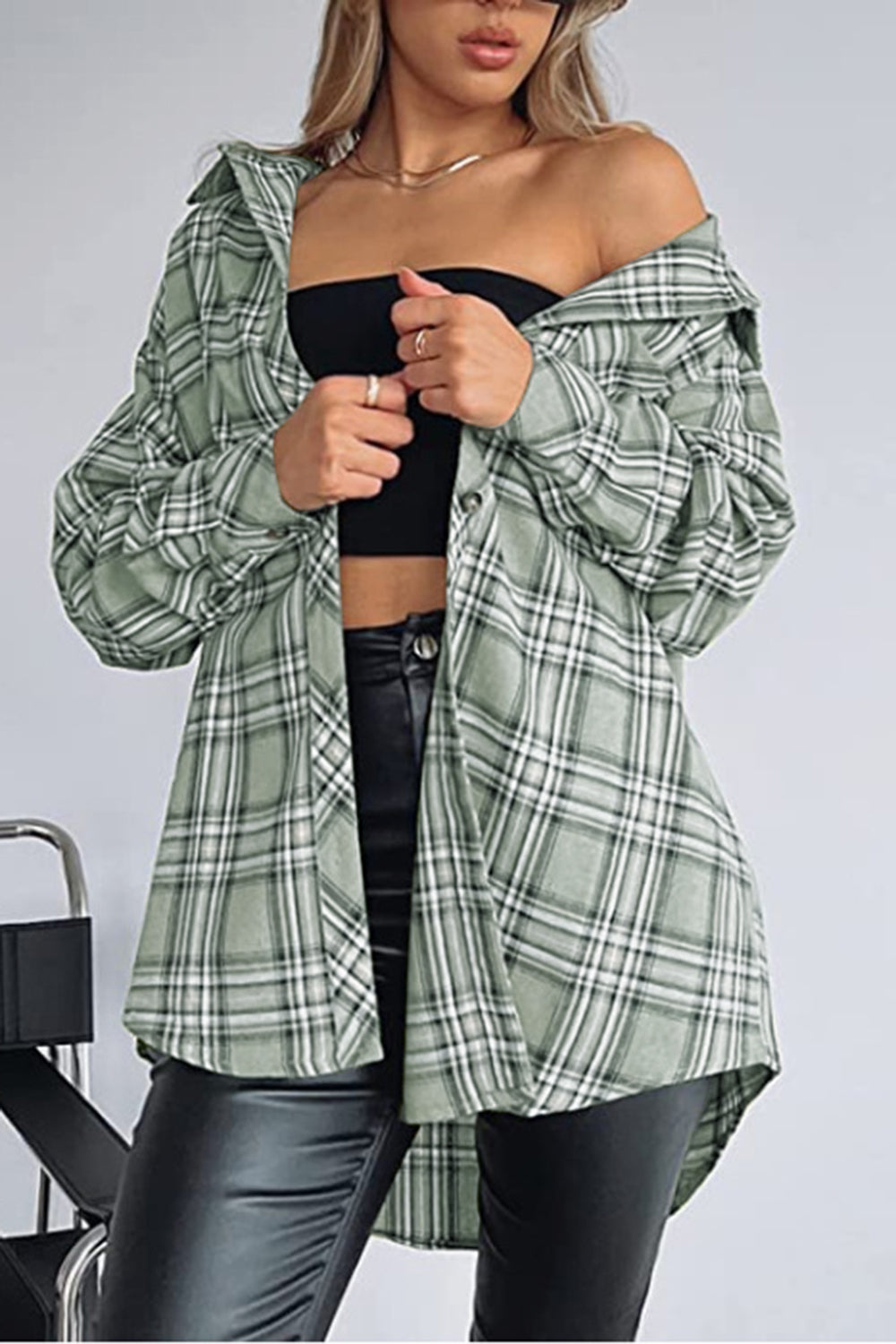 Plaid Collared Neck Long Sleeve Shirt (5 Colors) Shirts & Tops Krazy Heart Designs Boutique Gum Leaf S 