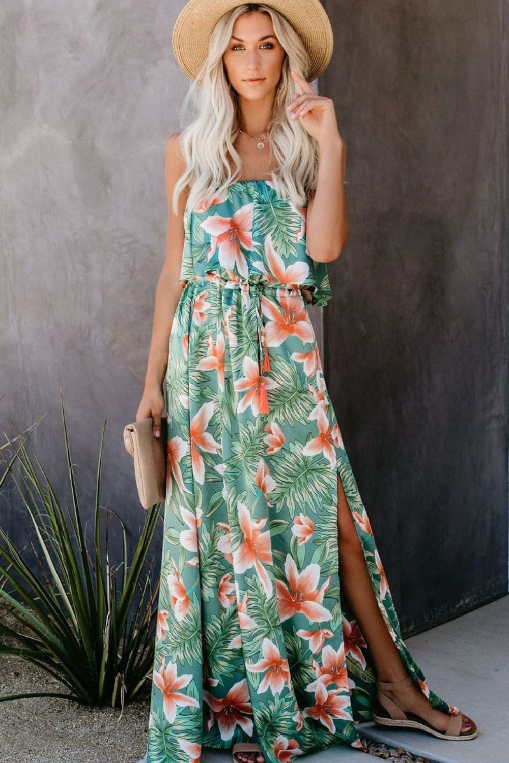 Slit Tropical Sleeveless Tube Dress Dress Krazy Heart Designs Boutique